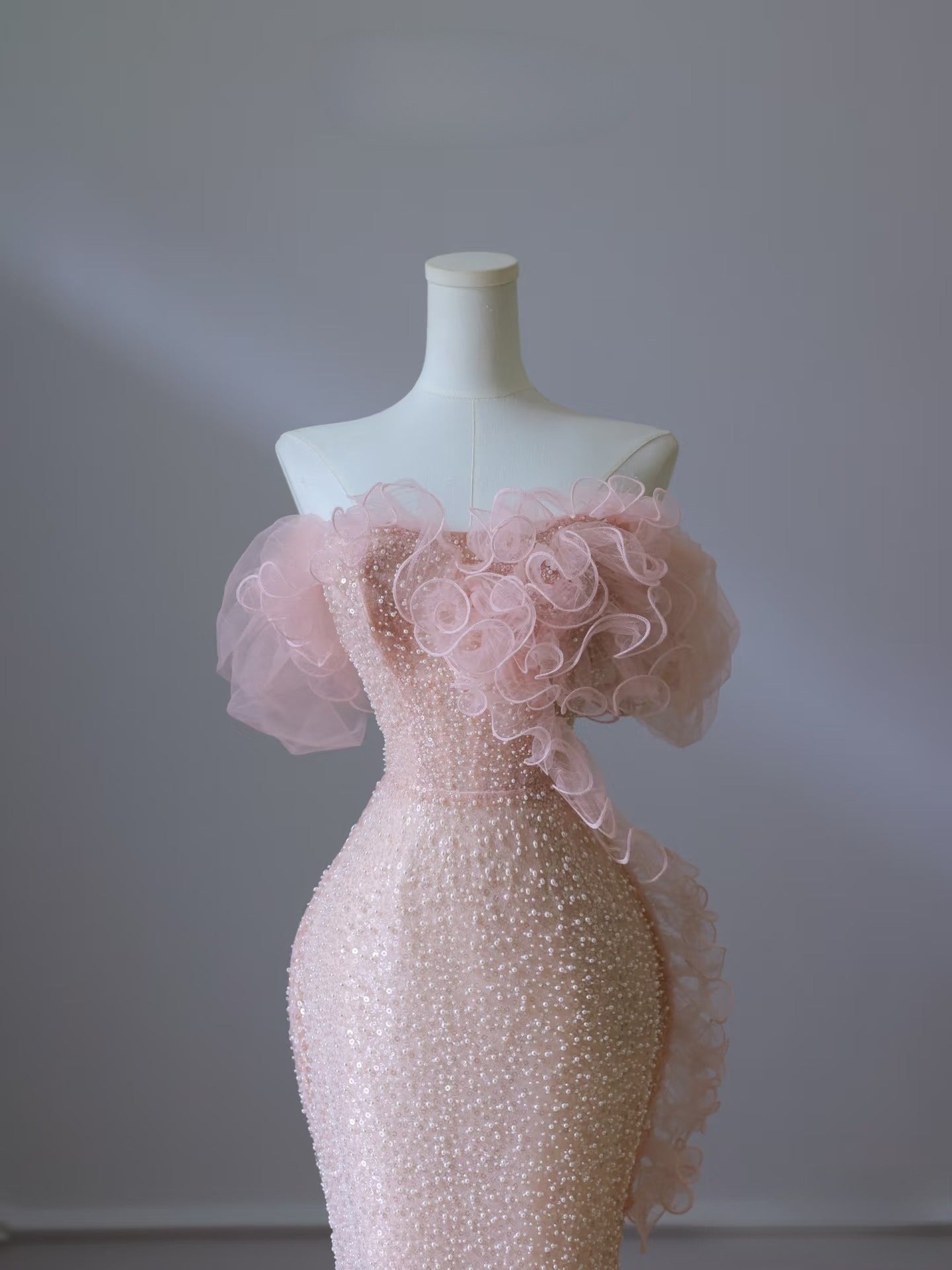 Pretty Mermaid Off The Shoulder Pink Sequin Long Prom Dresses Prom Gown