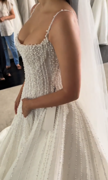 Pretty Wedding Dress Ball Gowns Spaghetti Straps Sequin White Wedding Dresses Bridal Gown