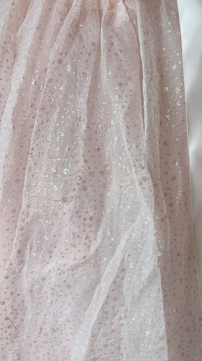 Princess Pink Strapless Bow Sequined Tulle Ball Gown Evening Dresses Sweet 16 Dresses