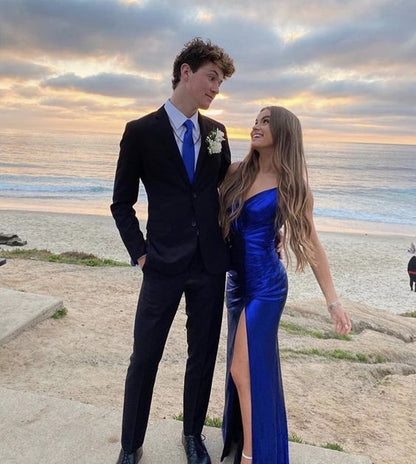 Sexy Royal Blue Prom Dresses, High Slit Long Prom Dresses Y1103