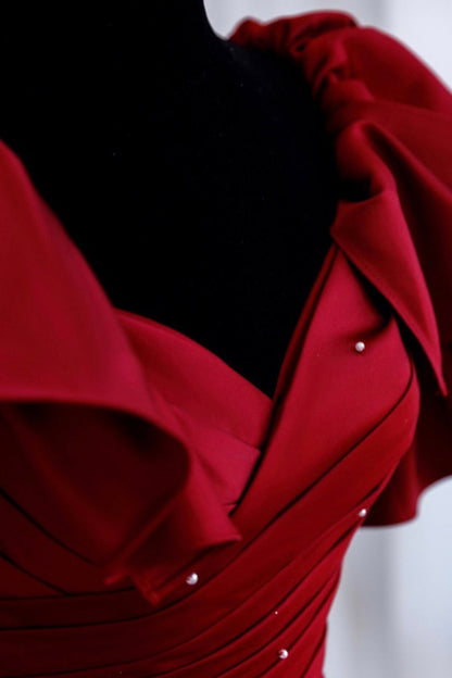 Burgundy satin long A line prom dress evening dress Y518