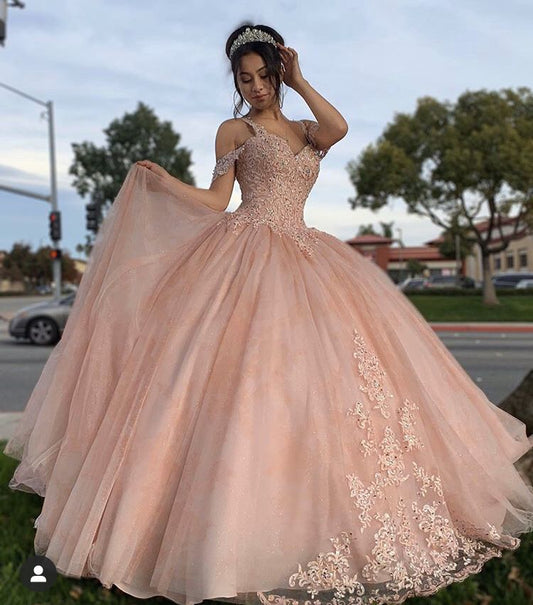 Pink quinceanera ball gown , prom Dresses C1852