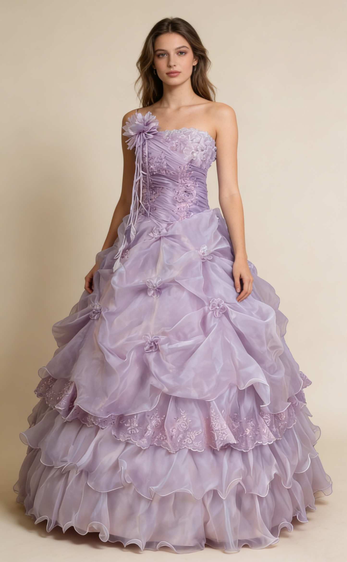 Pretty Prom Dress Strapless Pleated Flower Ball Gown Birthday Party Dress Evening Dress     D4141