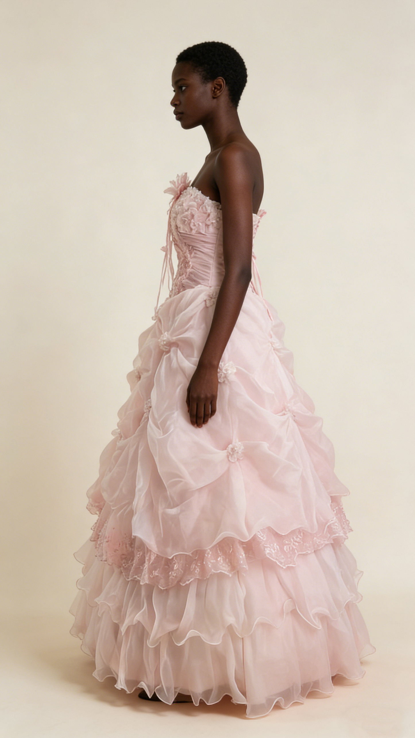 Pretty Prom Dress Strapless Pleated Flower Ball Gown Birthday Party Dress Evening Dress     D4141