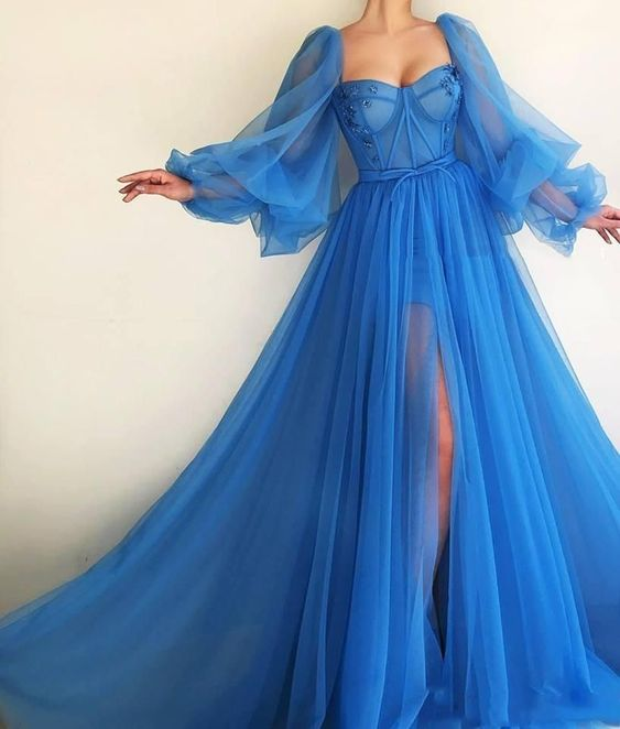 Purple Elegant Tulle Long Prom Dress Prom Gowns Prom Dresses