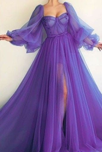 Purple Elegant Tulle Long Prom Dress Prom Gowns Prom Dresses