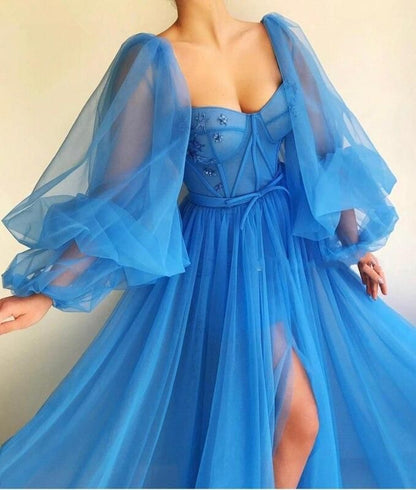 Purple Elegant Tulle Long Prom Dress Prom Gowns Prom Dresses