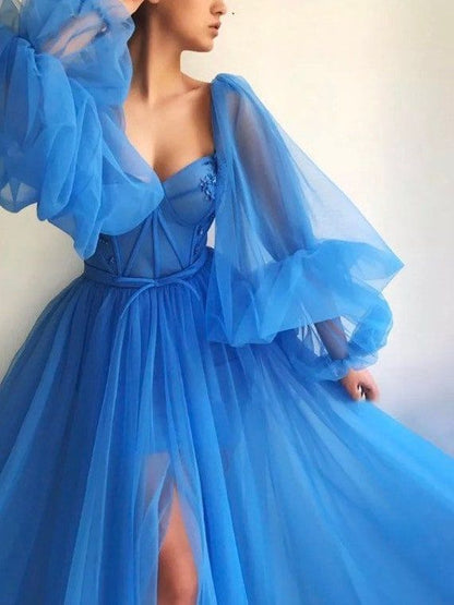 Purple Elegant Tulle Long Prom Dress Prom Gowns Prom Dresses