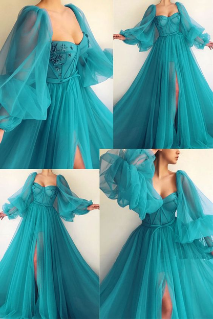 Purple Elegant Tulle Long Prom Dress Prom Gowns Prom Dresses