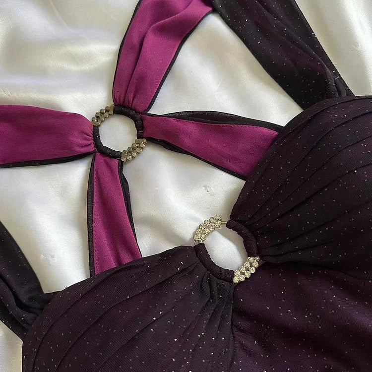 Purple Shiny Elegant Fashion Gradient Strap Long Tulle Ball Gowns Prom Dresses