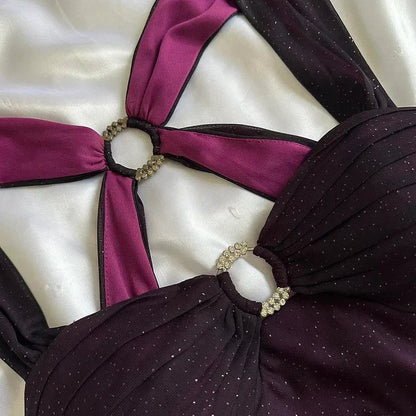 Purple Shiny Elegant Fashion Gradient Strap Long Tulle Ball Gowns Prom Dresses