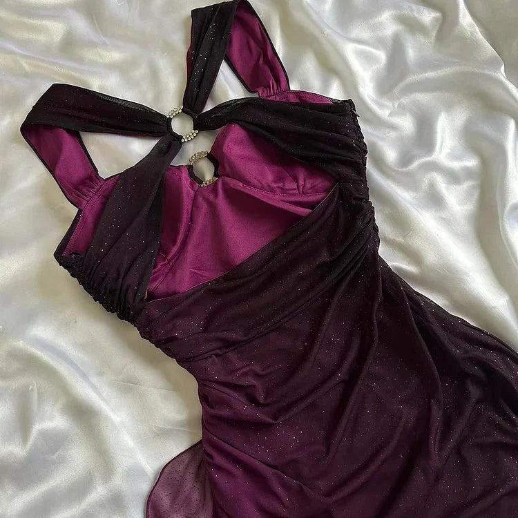 Purple Shiny Elegant Fashion Gradient Strap Long Tulle Ball Gowns Prom Dresses