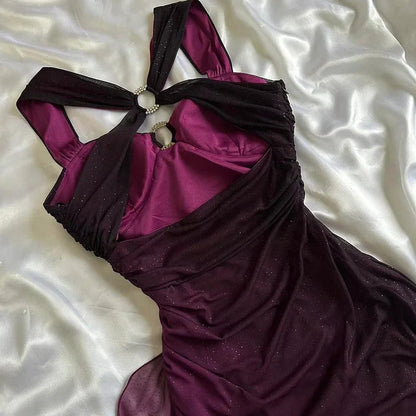 Purple Shiny Elegant Fashion Gradient Strap Long Tulle Ball Gowns Prom Dresses