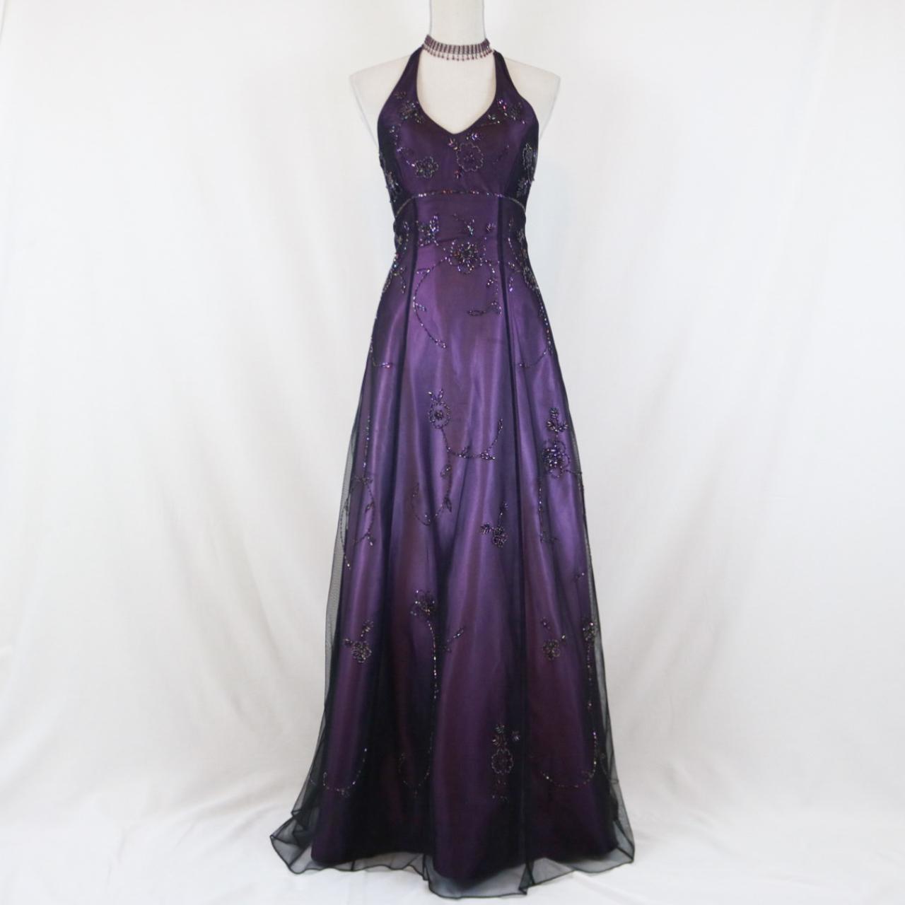 Purple Vintage Fashion Ombre Beaded Empire Waist Halter Long Elegant Prom Gowns Prom Gowns Prom Dresses