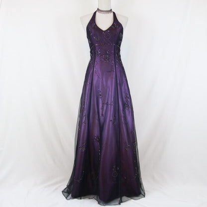 Purple Vintage Fashion Ombre Beaded Empire Waist Halter Long Elegant Prom Gowns Prom Gowns Prom Dresses