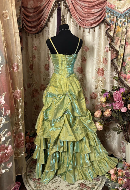 Retro Ball Gowns Straps Satin Sage Green Long Prom Dress