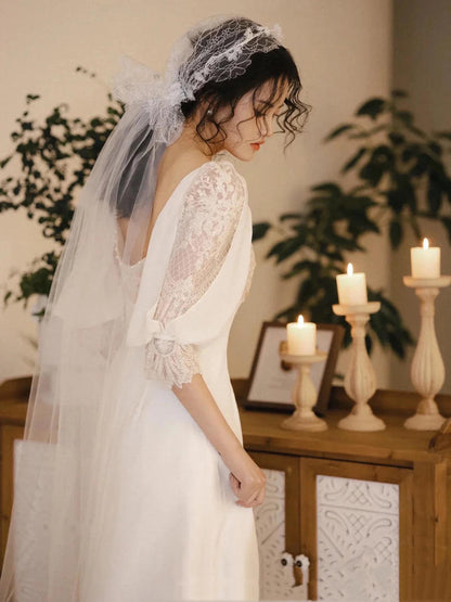 Romantic Wedding Gowns Bridal Dress A Line Square Neck Satin Wedding Dress Ivory Wedding Dresses Modest Wedding Gown