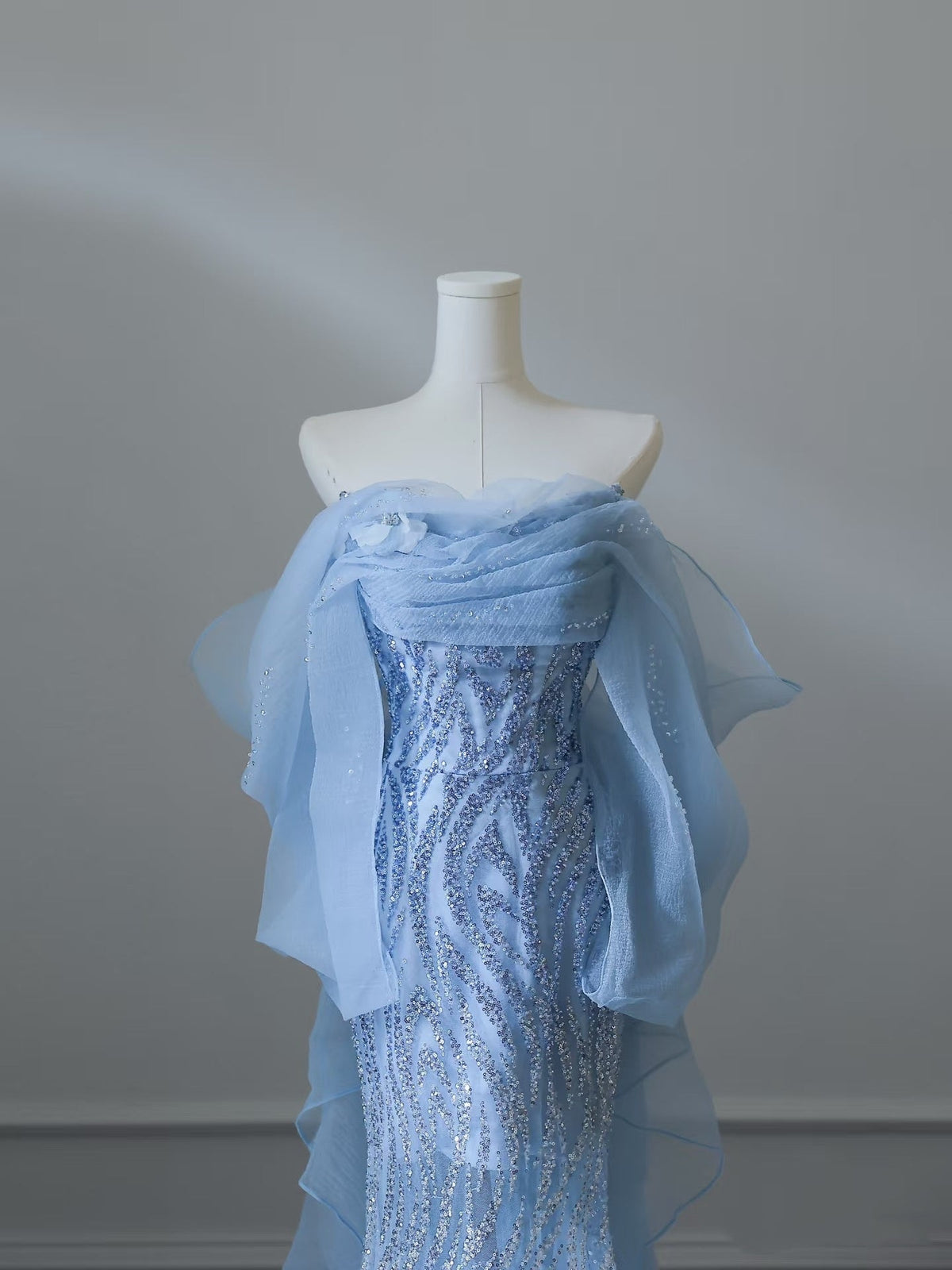 Sexy Mermaid Off The Shoulder Blue Sequin Long Prom Dresses Prom Gown