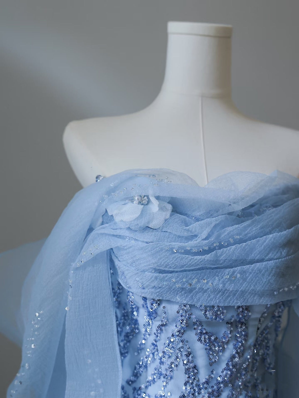 Sexy Mermaid Off The Shoulder Blue Sequin Long Prom Dresses Prom Gown