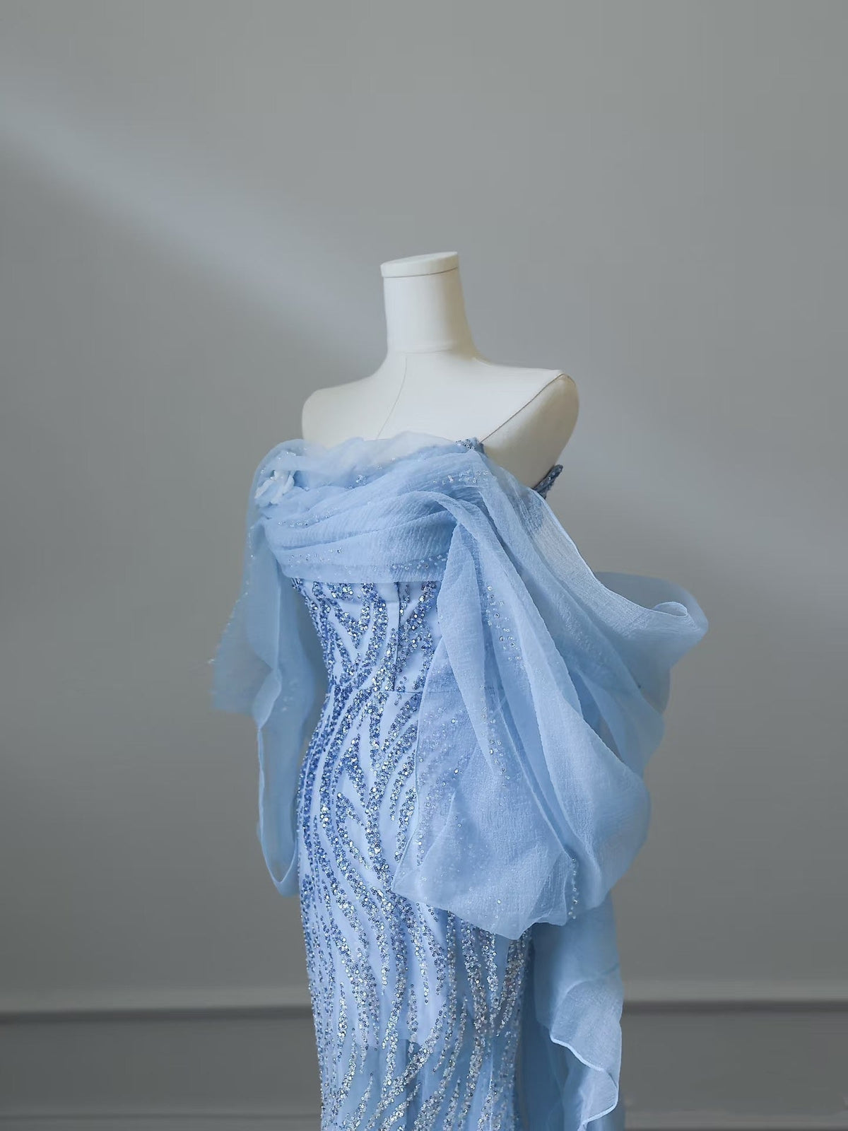 Sexy Mermaid Off The Shoulder Blue Sequin Long Prom Dresses Prom Gown