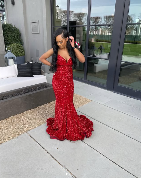 Sexy Mermaid Sweetheart Neckline Sequin Black Girl Red Prom Gowns Prom Dresses