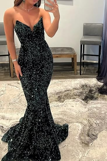 Sexy Mermaid Sweetheart Neckline Sequin Black Girl Red Prom Gowns Prom Dresses