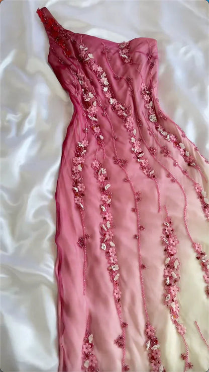 Simple Mermaid Prom Gowns With Beads One Shoulder Prom Dresses For Teens