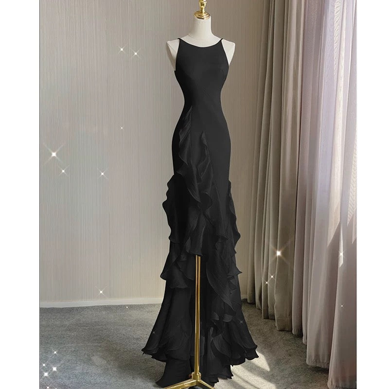 Simple Mermaid Prom Gowns With Ruffles Spaghetti Straps Backless Prom Dresses For Date
