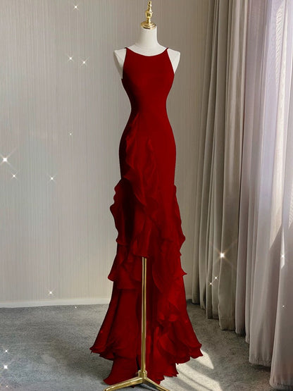Simple Mermaid Prom Gowns With Ruffles Spaghetti Straps Backless Prom Dresses For Date
