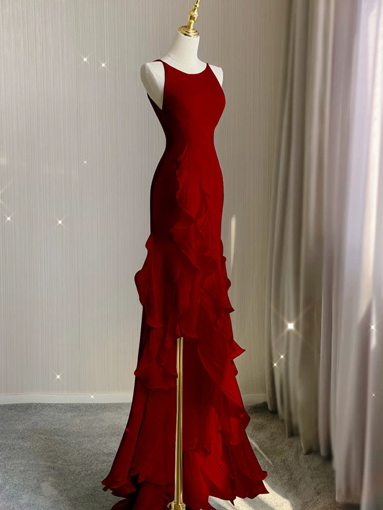 Simple Mermaid Prom Gowns With Ruffles Spaghetti Straps Backless Prom Dresses For Date
