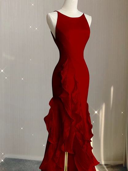 Simple Mermaid Prom Gowns With Ruffles Spaghetti Straps Backless Prom Dresses For Date