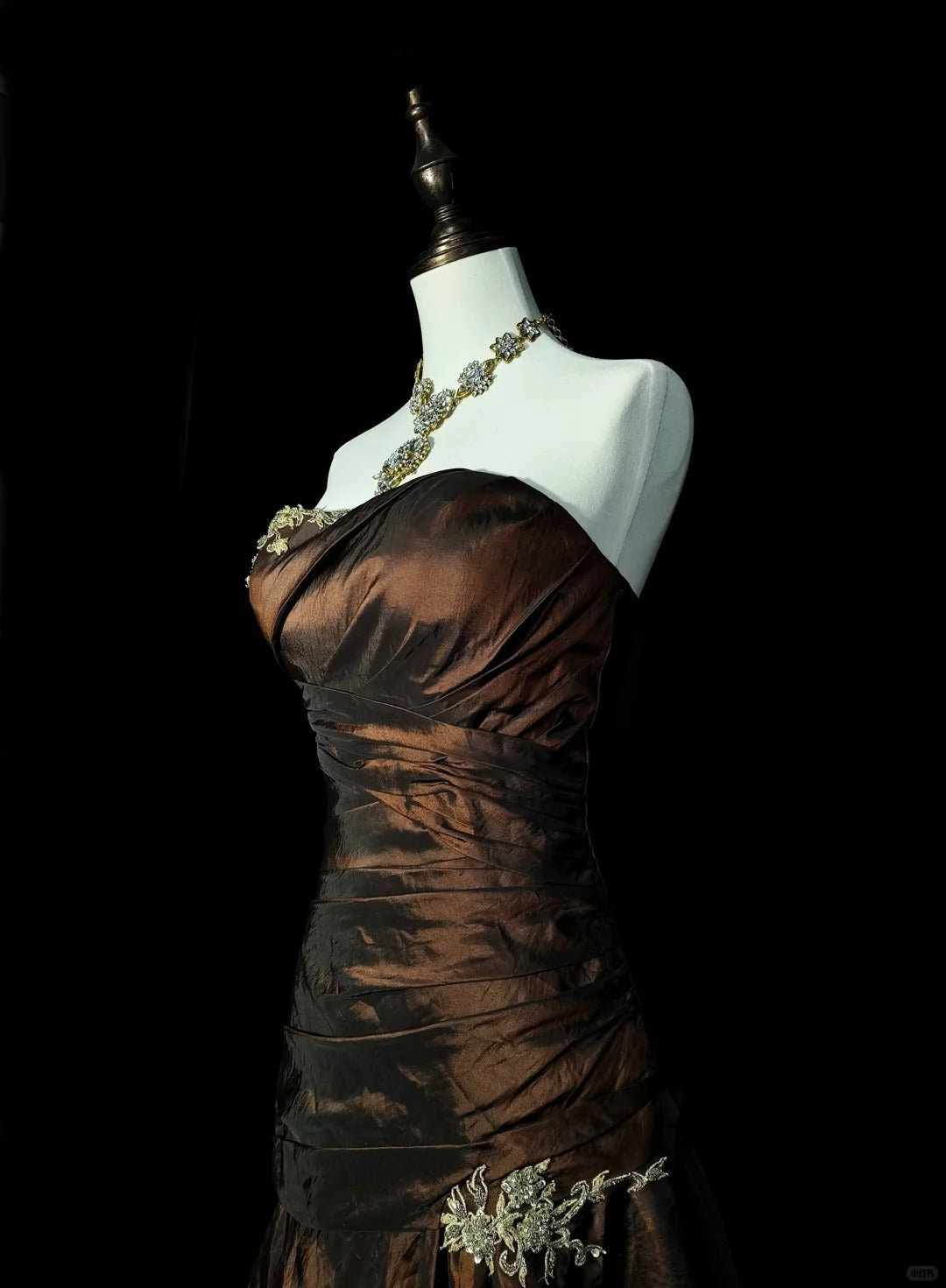 Strapless Brown Vintage Prom Dresses, Sleeveless Long Prom Gown