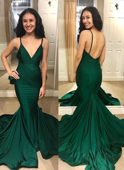 Mermaid Dark Green Straps Evening Dress, Sexy Long Evening Gown  C279