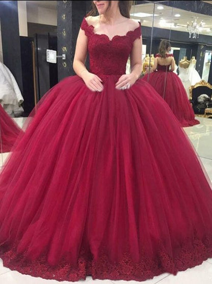 Off Shoulder Ball Gown Long Prom Dress with Applique C429