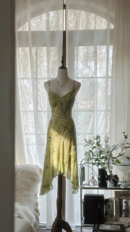 Vintage Prom Dresses, Sleeveless Green Prom Gown
