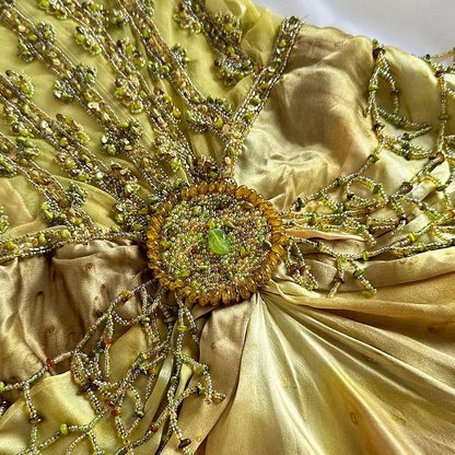 Vintage Gold Spaghetti Strap Silk Sheath Prom Dresses Beaded Prom Gown With Scarf