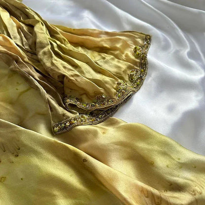 Vintage Gold Spaghetti Strap Silk Sheath Prom Dresses Beaded Prom Gown With Scarf