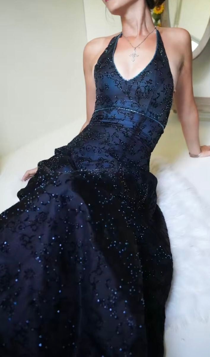 Vintage Mermaid Purple Lace Halter Prom Dress Long Prom Dresses Prom Gown