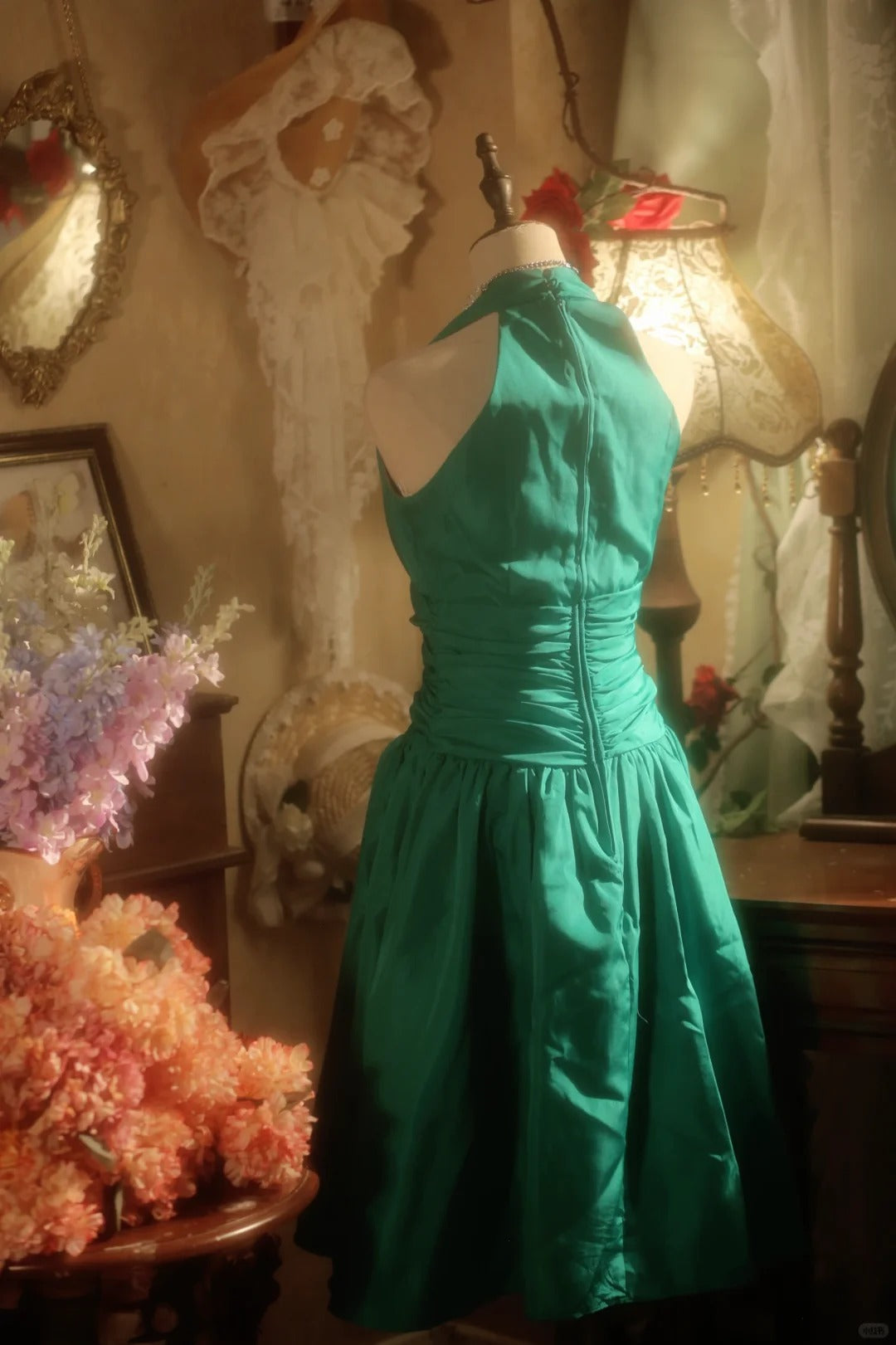 Charming Homecoming Dress Halter Pleated Flower Dress Back to School Outfits Party Dress  D6402