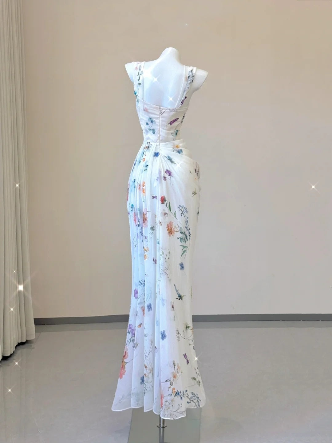 White Floral Elegant Sweet Sophisticated Long Chiffon Ball Gowns Prom Dress
