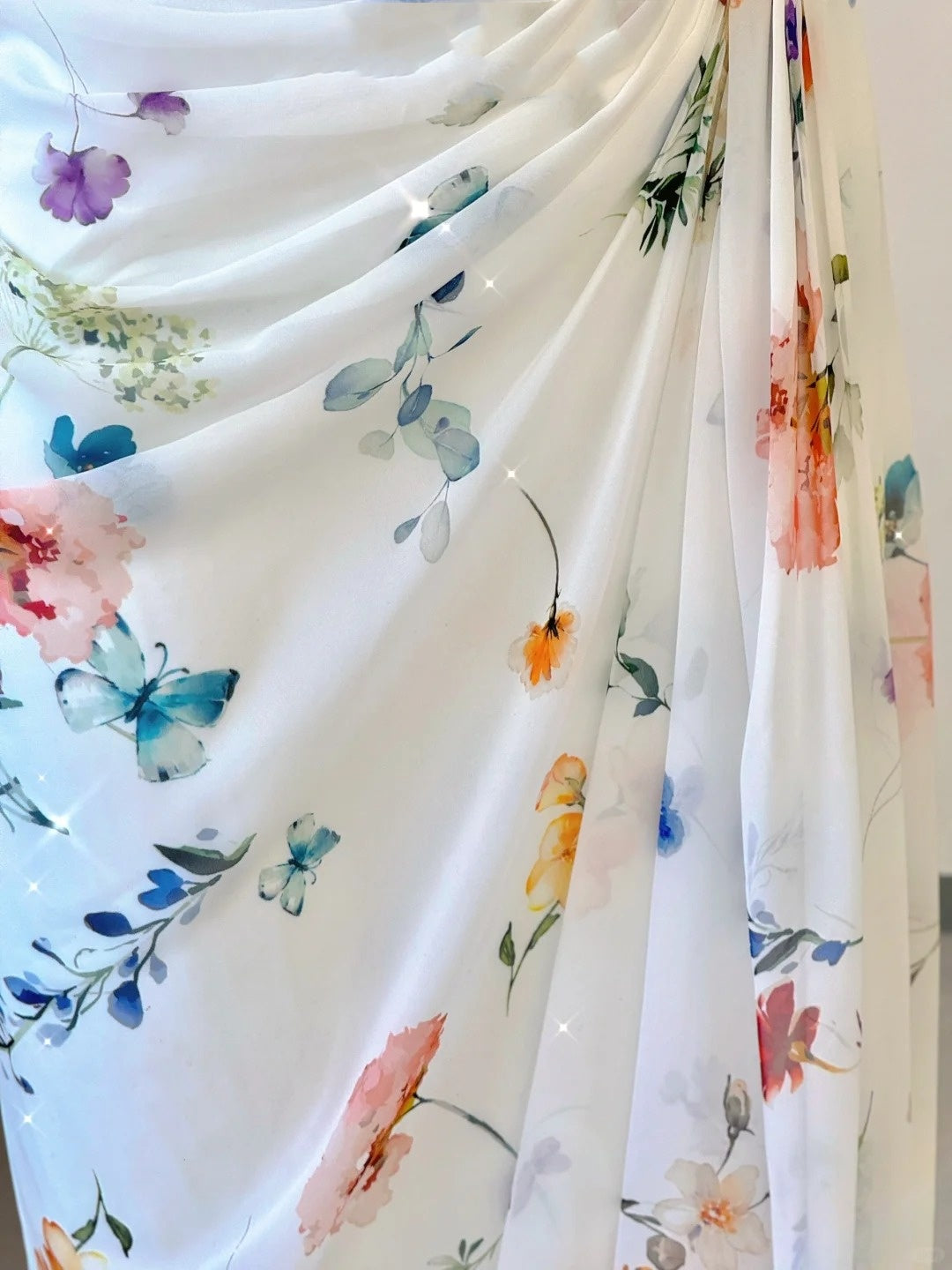 White Floral Elegant Sweet Sophisticated Long Chiffon Ball Gowns Prom Dress