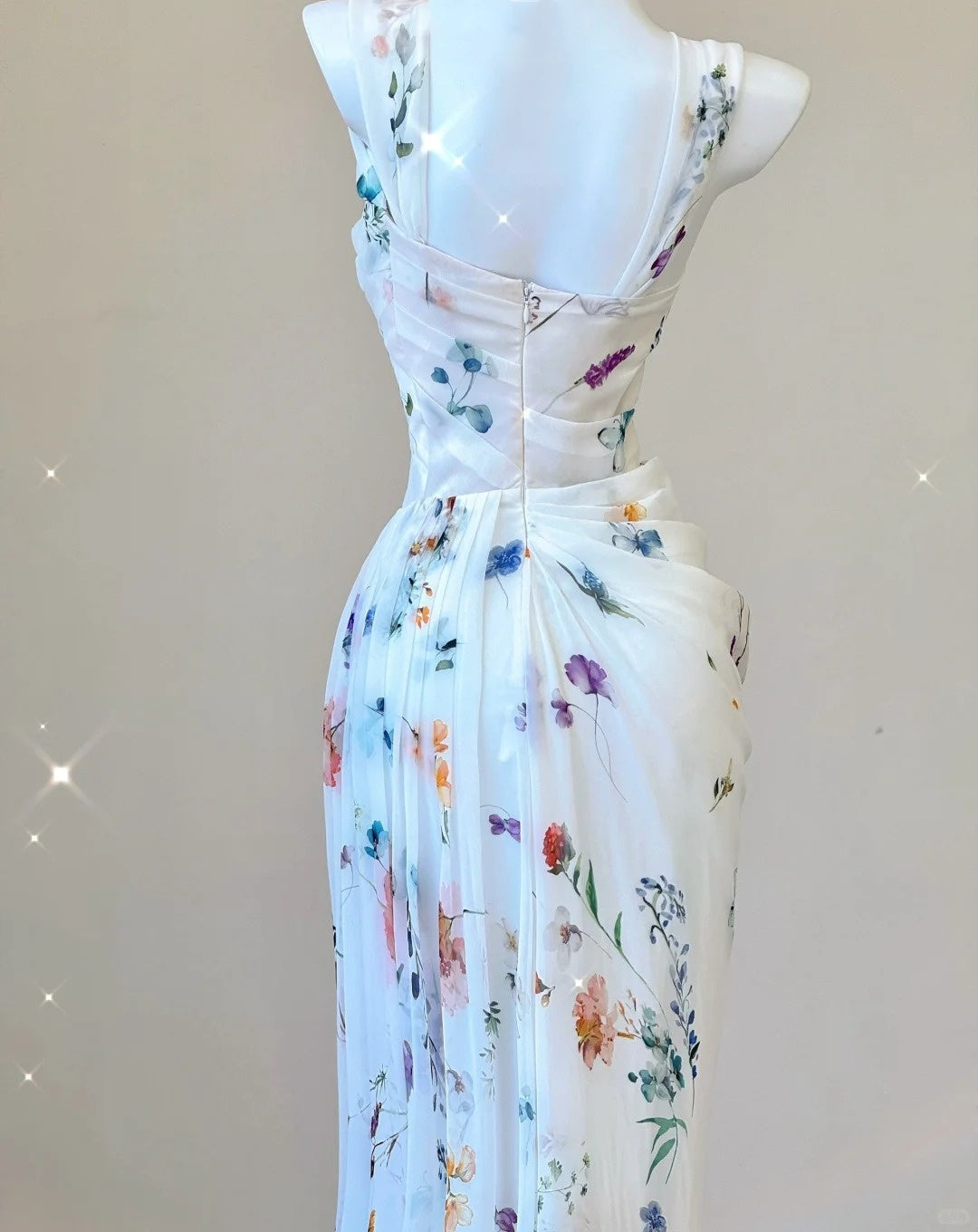 White Floral Elegant Sweet Sophisticated Long Chiffon Ball Gowns Prom Dress