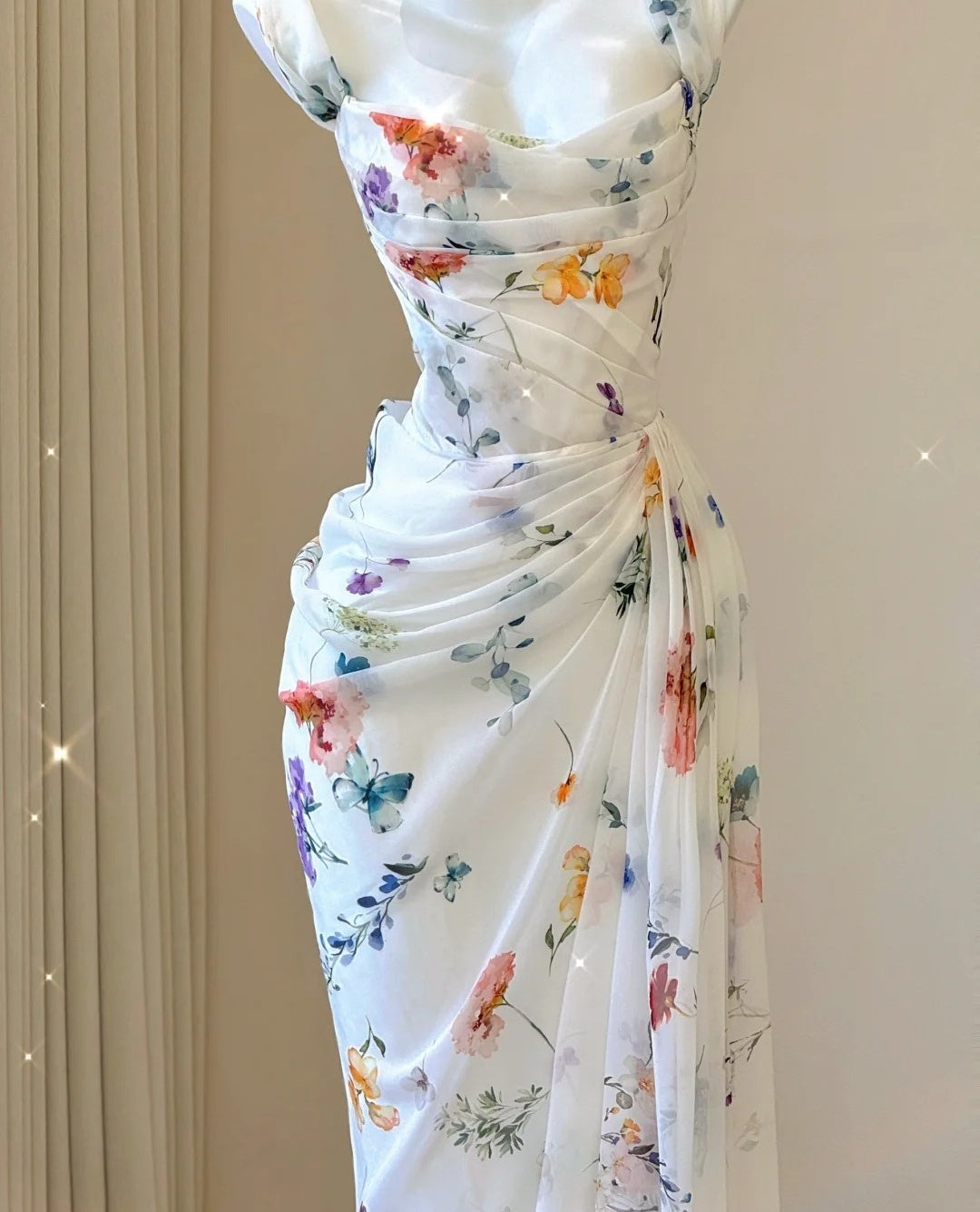 White Floral Elegant Sweet Sophisticated Long Chiffon Ball Gowns Prom Dress