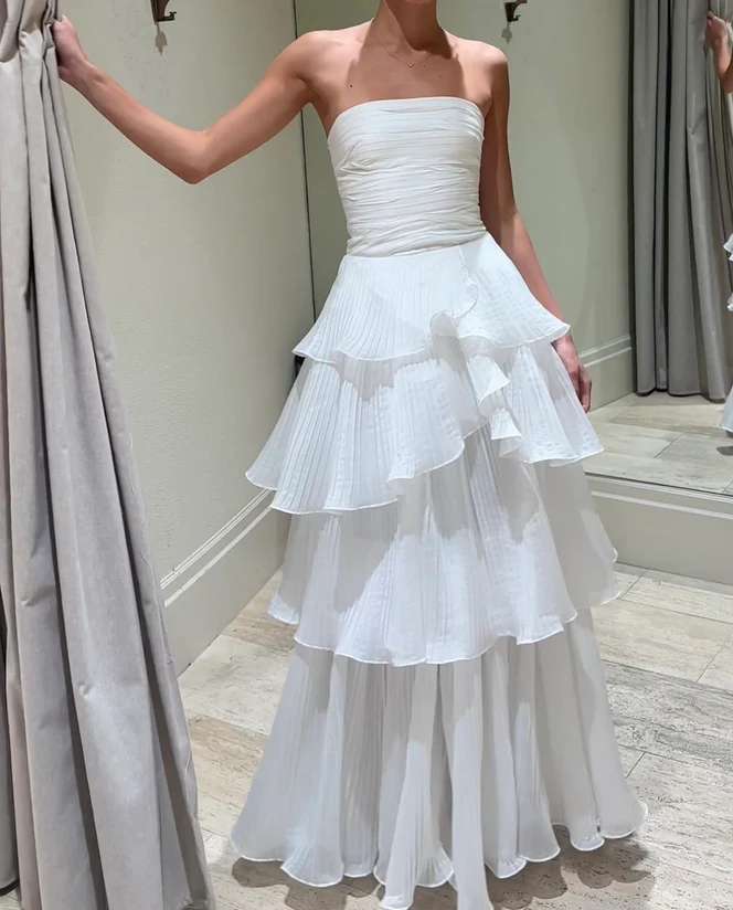 White Multi-Layer Prom Dresses Long White Prom Gowns