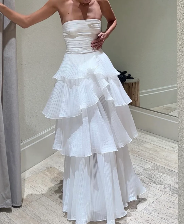 White Multi-Layer Prom Dresses Long White Prom Gowns
