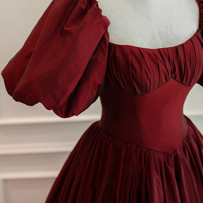 Wine Red Short Sleeves Floor Length Long Prom Dress, Ball Gowns Prom Dresses