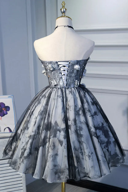 Elegant Homecoming Dress Sweetheart Tulle Flowers Short Prom Dress Back to School Outfits Party Dress  D6094
