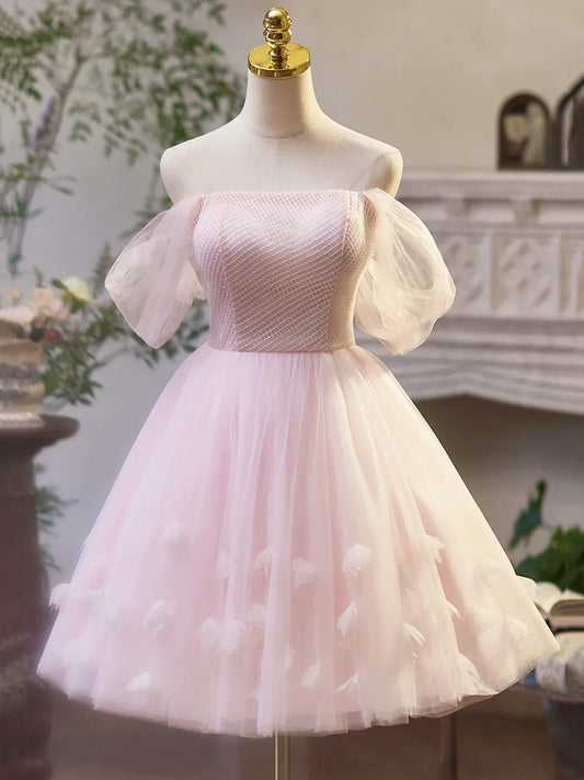 Beauty Homecoming Dress Off Shoulder Tulle  Short Prom Dress Birthday Party Outfits Cocktail Dress  D6028