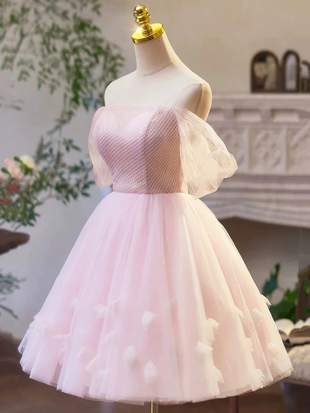 Beauty Homecoming Dress Off Shoulder Tulle  Short Prom Dress Birthday Party Outfits Cocktail Dress  D6028