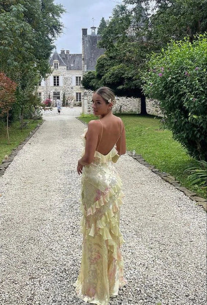 Yellow Fashion Elegant Layered Tulle Long Ball Gowns Backless Mermaid Slim Fit Prom Gowns Prom Dresses